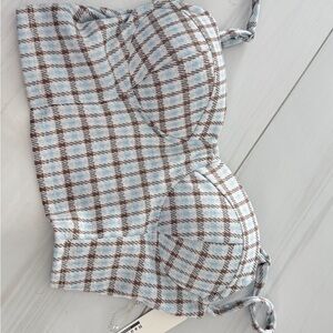 Haute Monde Blue and Brown Checkered Bandeau